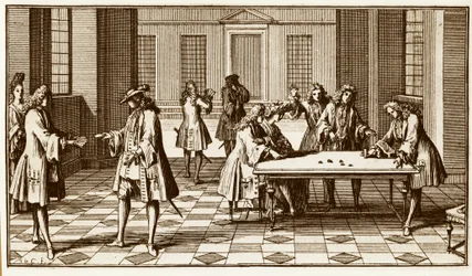 Game room in the 18th century - Gravura de Sebastien Le Clerc em "Essay d