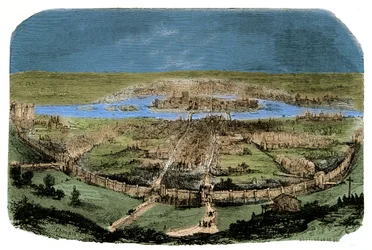 Vista geral de Paris com o recinto sob Philippe Auguste, Gravura do século XIX
