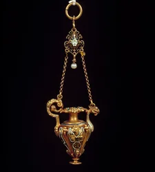 Pingente de esmalte dourado em forma de urna. 1560 Paris, Musee du Louvre