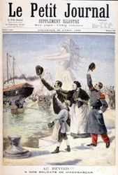 Adeus aos nossos soldados de Madagáscar: partida da expedição francesa para Madagáscar - no "Le Petité Journal" de 28/04/1895