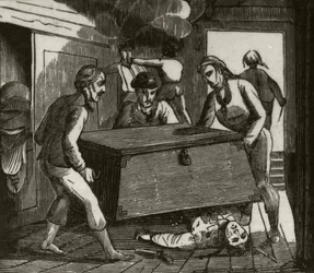 "Gordon e seus companheiros pressionando o capitão francês até a morte com um grande peito", c.1836