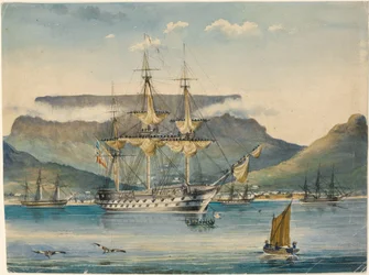 HMS "Jupiter" (1813) em Table Bay, como navio de transporte de tropas
