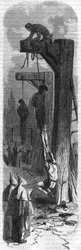 Pendurado de oliveira, o Diabo, barbeiro por Luís XI. Gravura do século XIX.