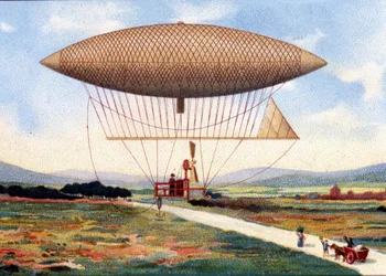 Aeronave do Henry Giffard (1825 - 1882). 1851. cromolitografia do final do século XIX.