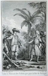 Aqui está a moeda dos tributos que o Rei de Portugal paga: comércio de portugueses nas colónias - in "Histoire philosophique et politique des établissements et du commerce des européens dans les deux Indes", de Guillaume Thomas Raynal, ed. Pelle