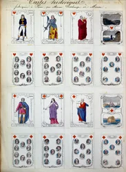 Cartas de jogo históricas representando grandes personagens da história, arte, literatura, religião. Século XIX. Paris, B.N.