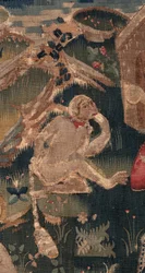 História de São Piat e Santa Eleutério, Cena 12: A ressurreição da filha do tribuno (Como Jehsucristo recuperou o bom santo e ressuscitou por tímida a filha do tribuno apresenta seu pai e o comum). Detalhe.