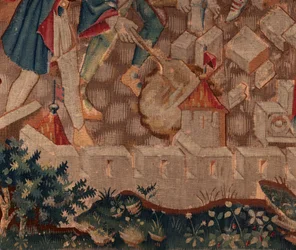 História de Saint Piat e Saint Eleuthère, Cena 5 Detalhe deixado abaixo. Muros da cidade e arbustos.