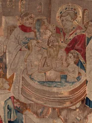 História de Saint Piat e Saint Eleuthère, Cena 6 Detalhe a meio. Cena do baptismo.