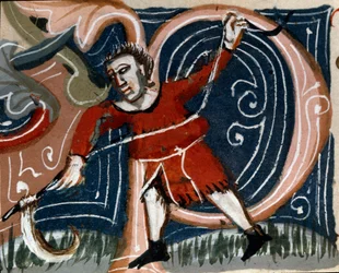 Horticultura: corte de ervas. Detalhe. Página manuscrita (MS.s.vi) "Trattato di agraria" de Pietro de Crescenzi (Pedra Crescente ou Pedra Crescente) (1233-1320) Século XIV Cesena, Biblioteca Malatestiana