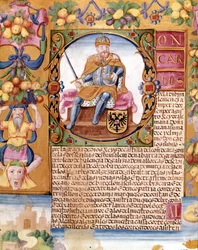 Retrato iluminado do Imperador Carlos V (1500 - 1558). Detalhe de uma "executoria".