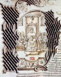 Em 1522 Carlos V assinou com o Rei Henrique VIII da Inglaterra (1491-1547) o Tratado de Windsor, prevendo uma invasão da França Miniatura a partir de um manuscrito que retratava Henrique VIII. 1532 Paris, Arquivo Nacional
