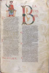 Incipit David, Beatus; Incipit of Psalms, século XI (miniatura, manuscrito membranoso)
