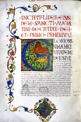 Incipito do manuscrito de "De civitate dei" de Santo Agostinho. Manuscrito do século XV. Milão, Bibl, Trivulziana.