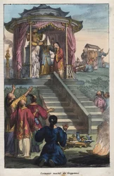 Casamentos japoneses - Cerimónia de casamento dos Japoneses - gravura de «Usi e Costumi di Tutti i Popoli dell