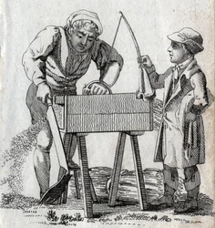 Joiner e aprendiz. Gravura de finais do século XVIII. Colecção privada.