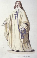 Cavaleiro da Ordem de São Tiago da Espada, ordem militar fundada na Espanha em 1170. Gravura do século XIX.
