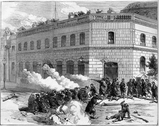 La Commune de Paris, em 1871. Defesa do Palácio Elysee pelos Federes (Comunas).