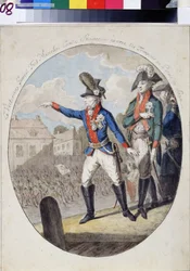 Marechal Alexander Alexander Souwaroff (Souvaroff ou Souvarov ou Alexander Souvorov) (1729-1800) inspecionando tropas antes do Eleitor do Palácio Saxão, Varsóvia, em 1794 durante a revolta de Kosciuszko. (Marechal de campo Alexandr Suvorov inspec