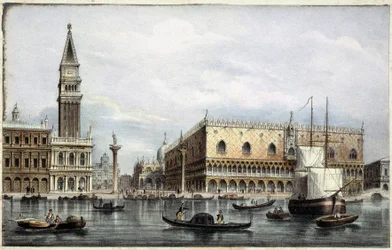Le mole vu du canal - em "Álbum das principais vistas de Veneza", de Marco Moro, ed. Gio Brizeghel, v.1840