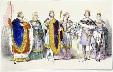 Os Capetianos: Louis VI Le Gros (1081-1137) e Adelaide of Savoy (ca. 1100-1154), Louis VII Le Jeune (1120-1180) e Adele of Champagne (ou Blois) (ca. 1140-1206), Philippe II dit Philippe Auguste (1165-1223) e Isabelle de Hainaut (1170-1190) - Plate en