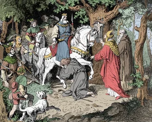 Liudolf (Liudolf, Duque da Suábia) (930-957) implora o perdão de seu Pai Otton I do Santo Império (Otto I, Santo Imperador Romano)