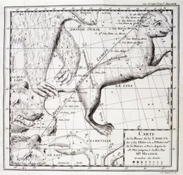 Mapa da estrada do cometa 1762 e mapa do céu, observado por Messier - gravura