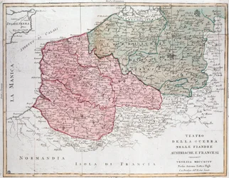 Mapa da campanha da Flandres entre o exército francês e o exército austríaco
