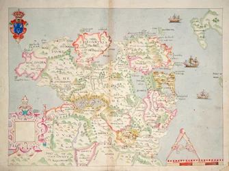 Mapa do norte da Irlanda, c.1600 (colocado sobre linho)