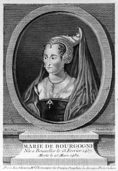 Marie de Borgonha (1457 - 1482), filha de Carlos o Negrito e esposa de Maximiliano da Áustria. Gravura do século XIX.