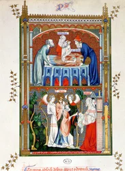 Martírio de Saint Denis, chromolithographi segundo documentos do século XV.