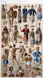 Homens e mulheres representando os diferentes povos da Oceania. Gravura do século XIX.