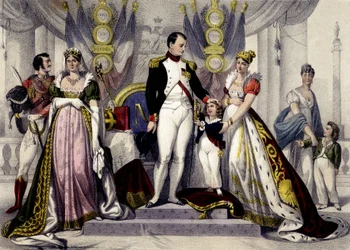 Dinastia Napoleónica de 1804 a 1815. Josefina, Napoleão I, Rei de Roma, Maria Luísa. Gravura do século XIX.