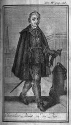 Ordens do Knight. Cavaleiro Piedoso para as Tartes. Na "História das ordens militares ou cavaleiros, das milícias seguras e rotineiras de ambos os sexos, que foram estabelecidas até agora". Edição tirada de Abbe Giustiniani, R.P.Bonani, M. Herman, Schooneb