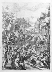 Ovide (Ovidius) - ilustração para o livro 15 - (P. Ovidii Nasonis Metamorphose libri XV um notis TH. Farnabii.) nota de Thomas Farnaby (Farnabia) (1575-1647)