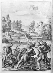 Ovide (Ovidius) - ilustração para o livro 15 - (P. Ovidii Nasonis Metamorphose libri XV um notis TH. Farnabii.) nota de Thomas Farnaby (Farnabia) (1575-1647)