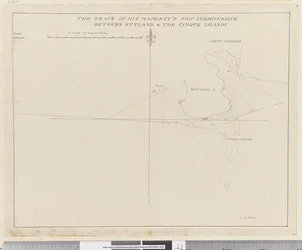 Página 38b O rasto do navio de Sua Majestade Perseverança entre Rutland e as Ilhas Cinque (caneta e tinta)