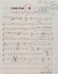 Página da partitura para o primeiro violino na abertura da ópera Jessonda de Louis Spohr