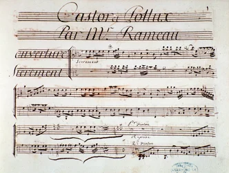 Página da partitura musical de Castor et Pollux, tragédia lírica de Rameau (1737)