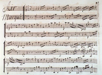 Página da partitura musical de Castor et Pollux, tragédia lírica de Rameau (1737)