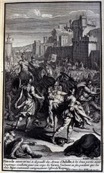Tendo sido morto, e despojado das armas de Aquiles, e tendo os dois partidos lutado durante muito tempo pelo seu corpo, os gregos finalmente levaram-no, enquanto os dois Ajax apoiaram corajosamente o esforço dos troianos; Ilustração do livro XVII da Ilíada