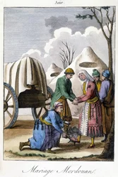 Placa de 1811 ilustrando um casamento na Mordóvia