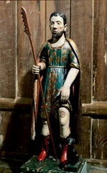 Arte popular: "Santo Roch" O santo carrega o borbulhar da peste na sua perna. Escultura anónima do século XVIII. São Paulo, Museu de Arte