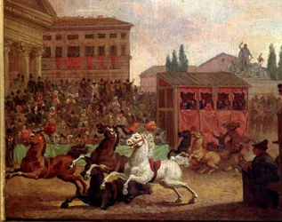 Festas populares: "A corrida (ou palio) da pintura "Barberi" Anónima do século XVIII. Roma Museo del Folklore