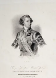 Retrato de Grigory Aleksandrovich Potemkin ou Potiomkin (Príncipe Grigory Aleksandrovich Potemkin-Tavricheski (Potemkin Tavricheski) (1739-1791), soldado russo e homem do governo - gravura do final do século XVIII