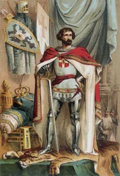 Retrato de Baudouin I, Imperador Latino do Oriente (1171-1206), tornou-se Imperador de Constantinopla ao participar na Quarta Cruzada. Aussie conhecido como Baudouin IX da Flandres (ou Baudouin VI de Hainaut)