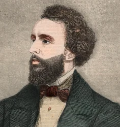 Retrato de Bayard Taylor (1825-1878), poeta americano. Gravura em "The illustrated London News", de 23 de Janeiro de 1858.
