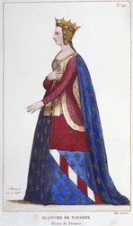 Retrato de Blanche de Navarra (1224 -1283) Rainha de França Noiva de João I o Roux em 1236. Gravura de 1830