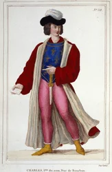 Retrato de Charles I de Bourbon 1401-1456.Gravura de 1830