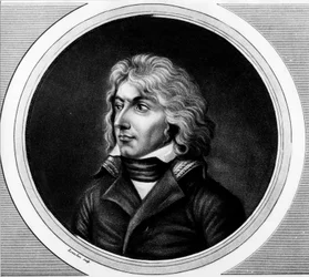Retrato de Charles Jean - Baptiste Bernadotte (1763-1844), marechal de França, Rei Charles XIV da Suécia e Noruega. gravura em "Colecção completa de pinturas históricas da revolução francesa, em três volumes". 1804.